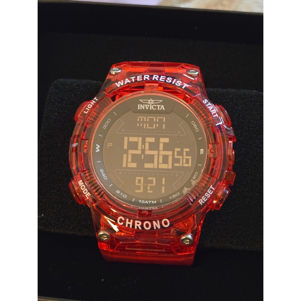 Invicta Chrono Digital Red Translucent Resin Watch 49045 10ATM Water Resistant